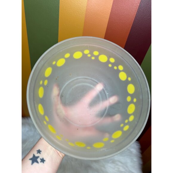 Vintage anchor hocking frosted bowl yellow polka dots - VINTAGE CONDITION - Picture 4 of 7